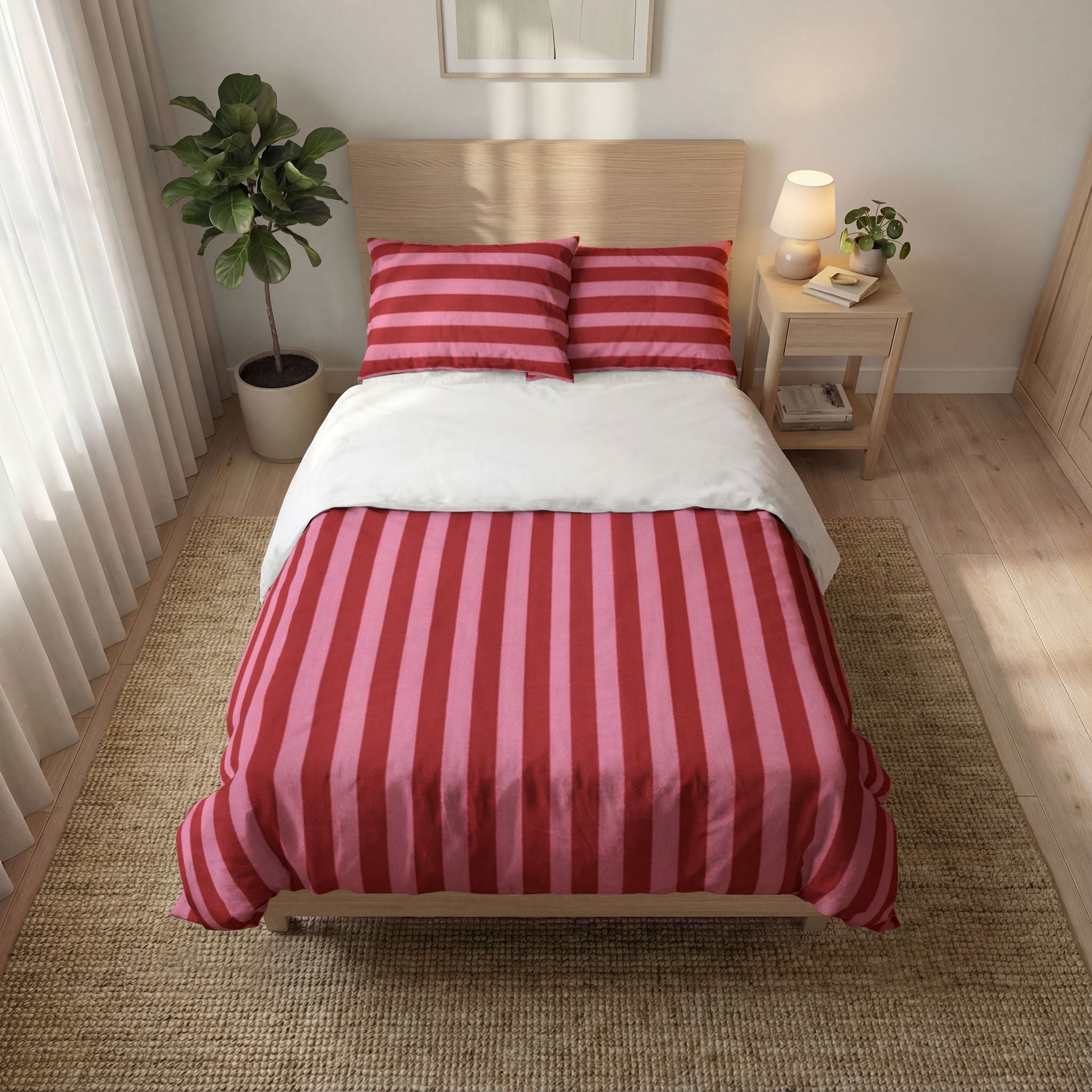 Red and Pink Vertical Stripe Quilt Cover Set