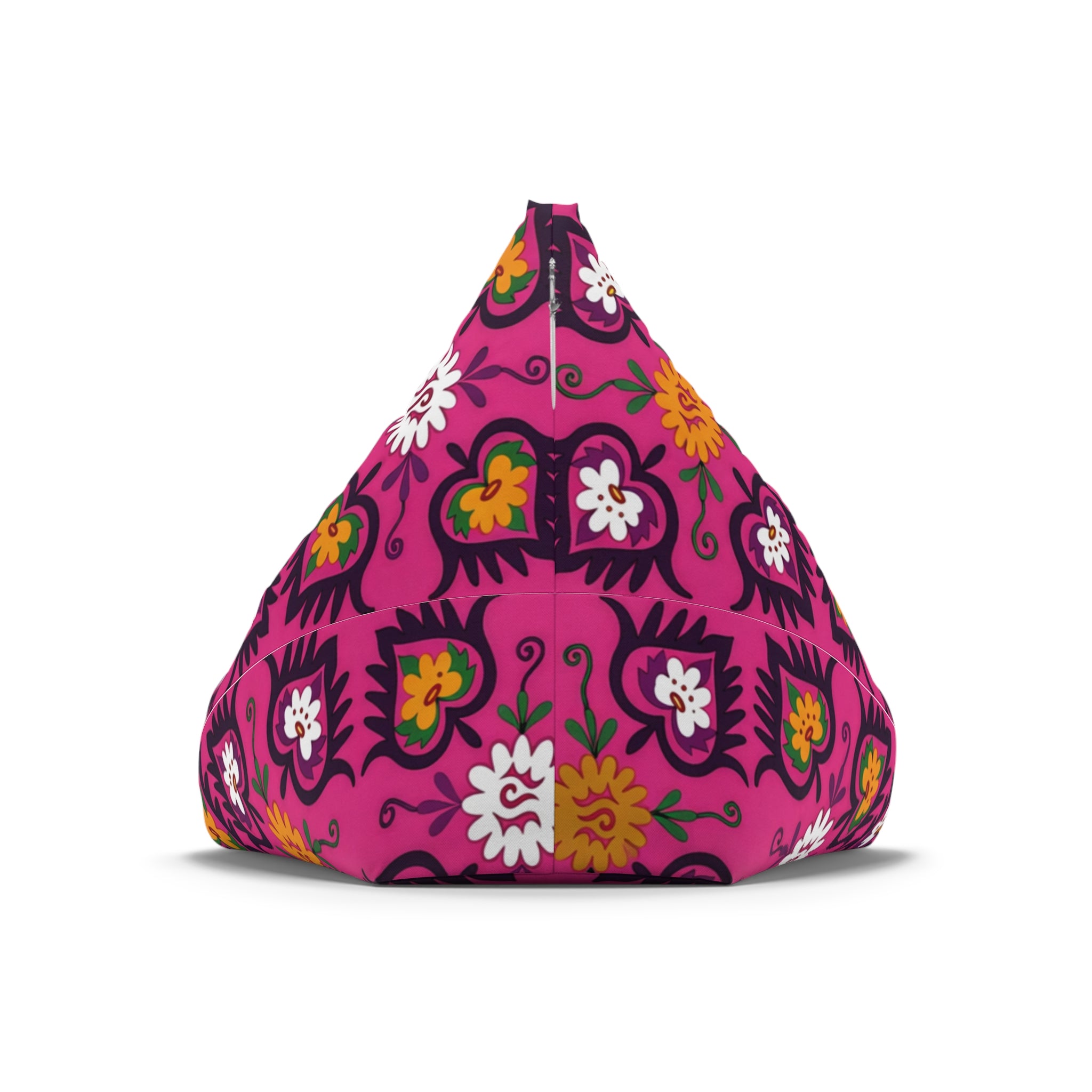 Pink Floral Pattern Bean Bag Chair Cover | Boho Flower Motif
