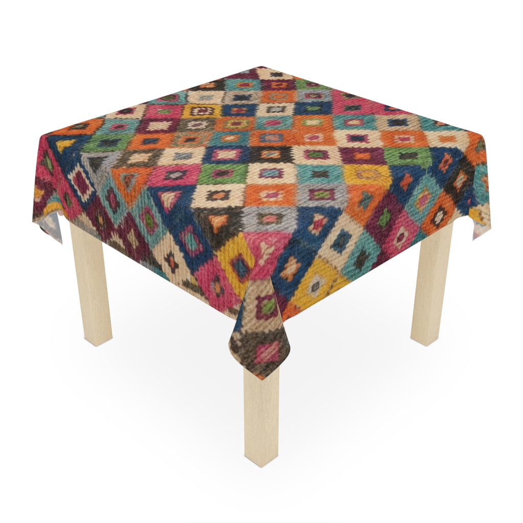 Colorful Ikat Diamond Pattern Tablecloth | Boho Kitchen Dining Decor