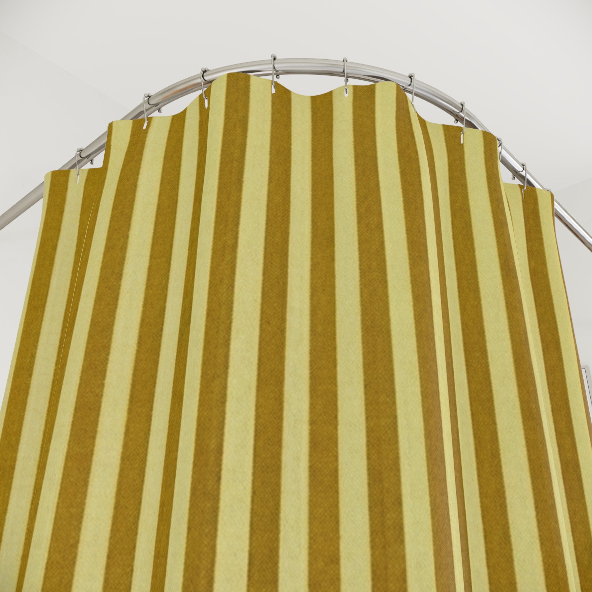 Mustard Yellow Vertical Stripe Shower Curtain | Retro Bathroom Decor
