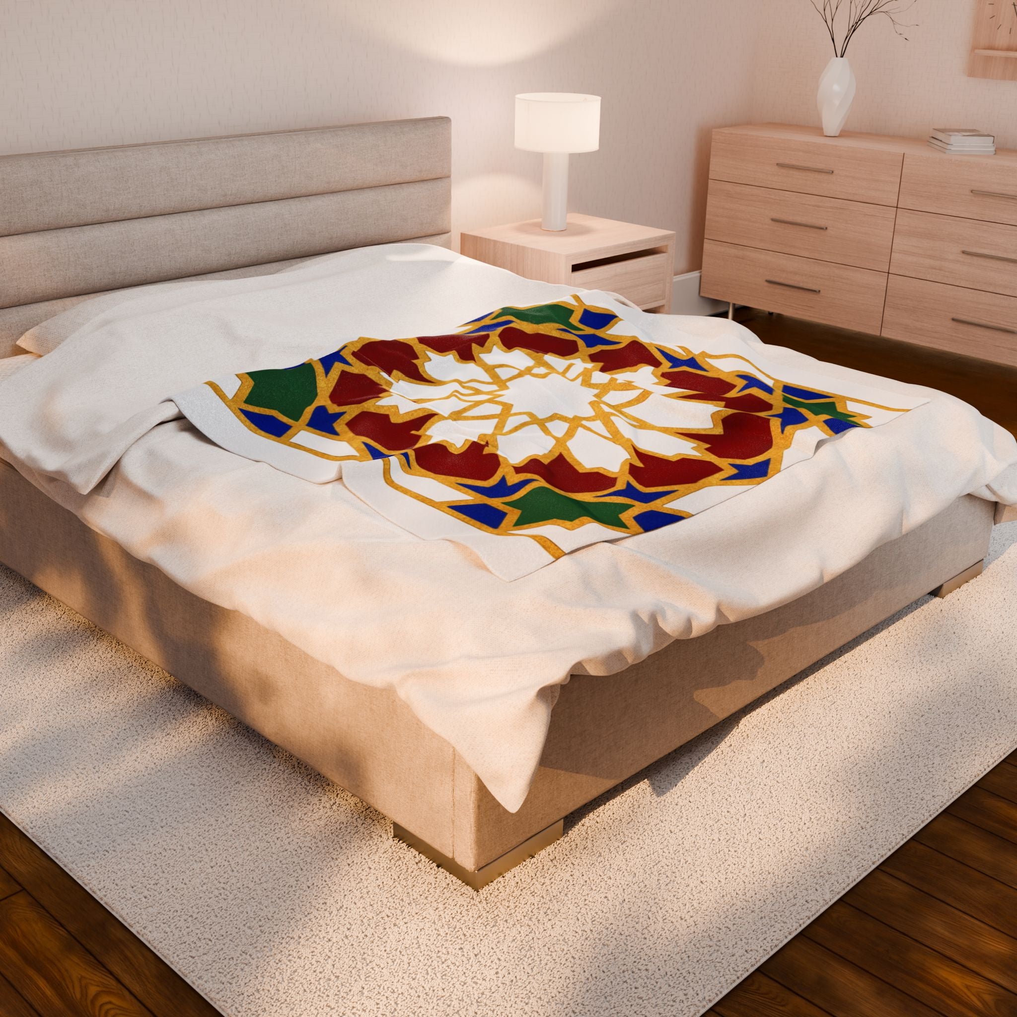 Geometric Moroccan Tile Velveteen Plush Blanket | Starburst Pattern