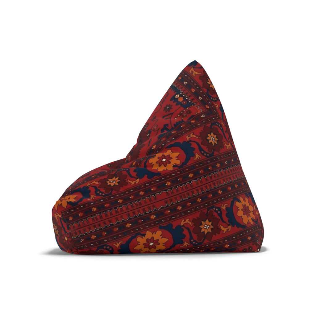 Red Persian Pattern Bean Bag, Boho Kilim Floor Pouf Cover
