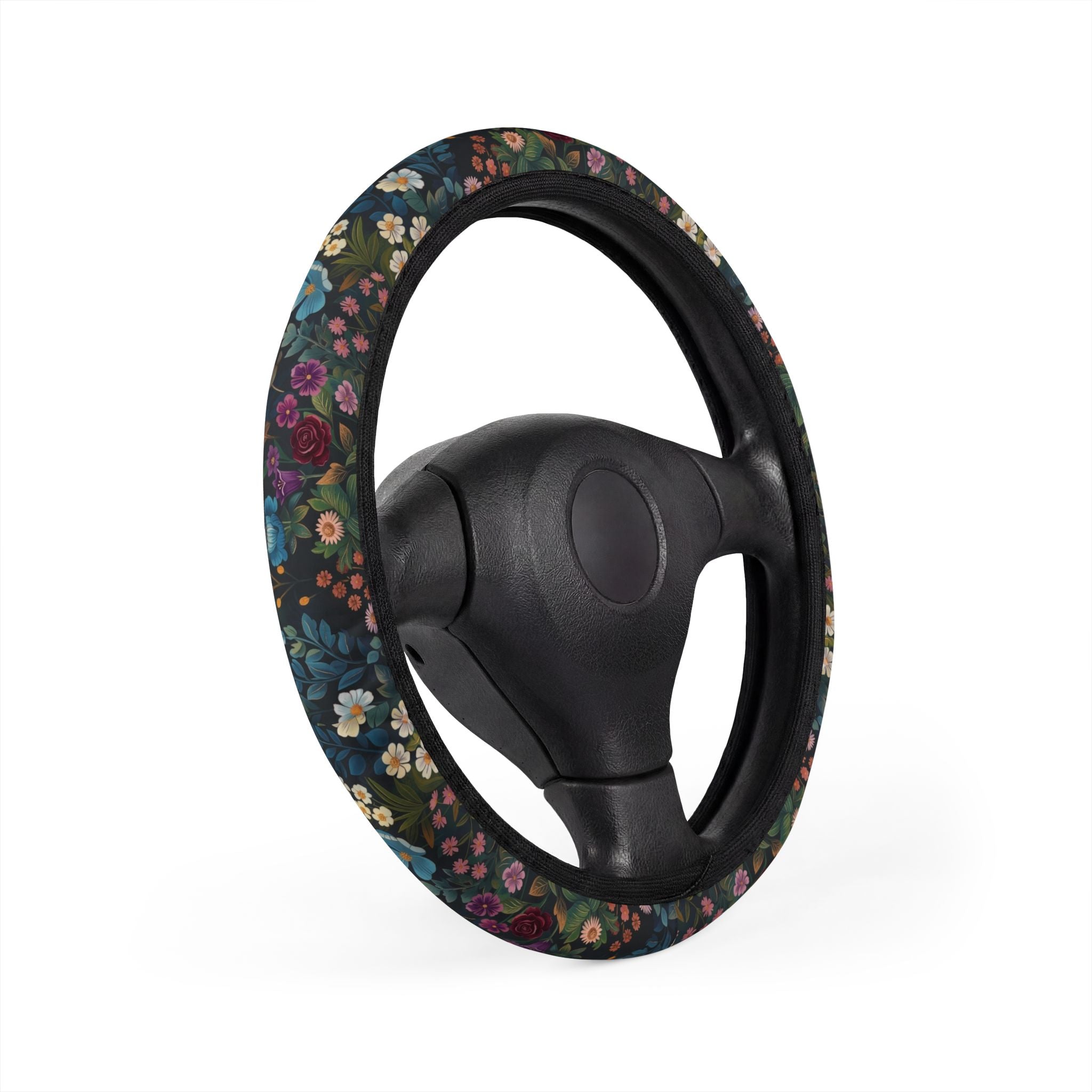 Vintage Floral Pattern Car Steering Wheel Cover | Dark Botanical Blooms
