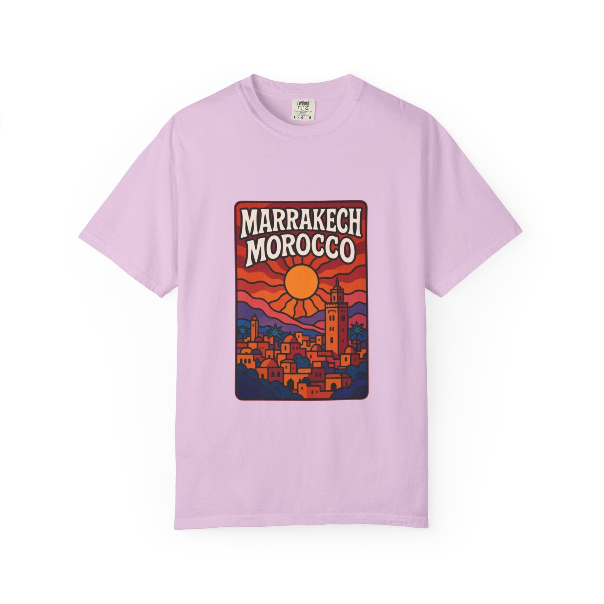 Marrakech Morocco Sunset Illustration T-Shirt | Moroccan Cityscape Tee