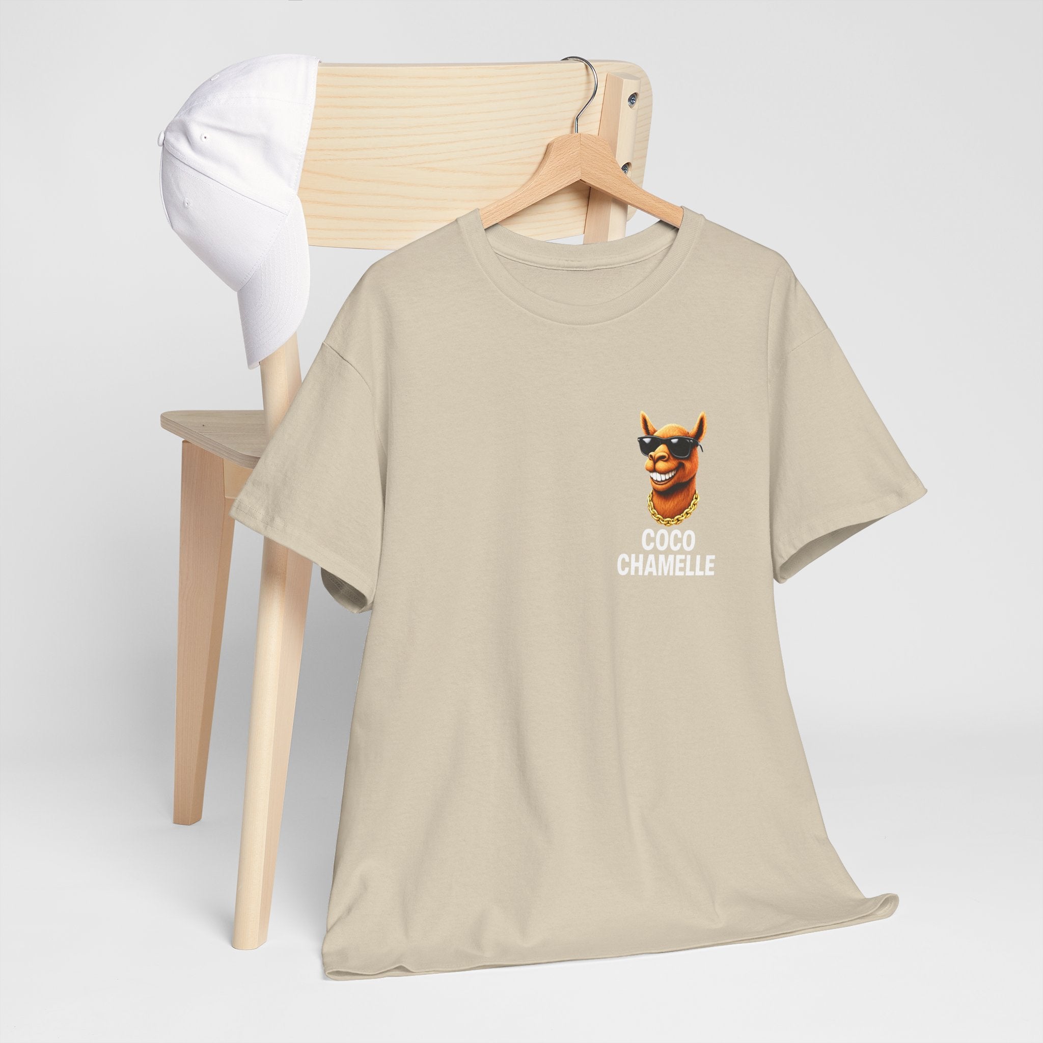 Coco Chamelle Tee Shirt - Cool Camel with Sunglasses & Gold Chain
