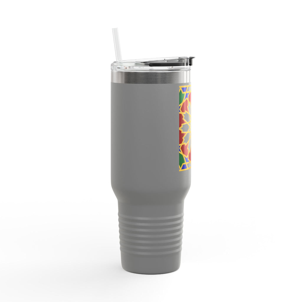 Moroccan Tile Floral Pattern Insulated Travel Mug 40oz | Boho Geometric Drink Tumbler
