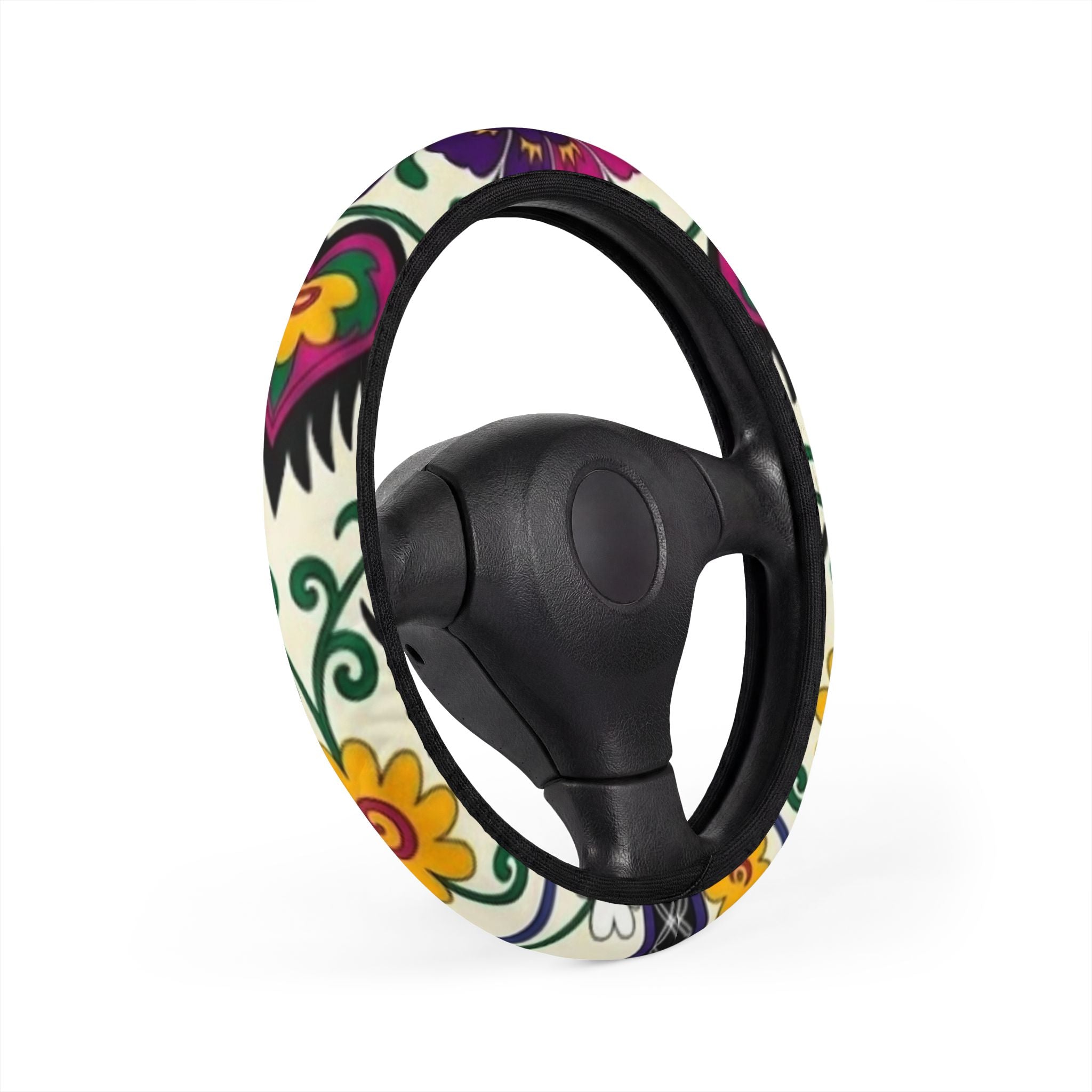 Floral Paisley Pattern Car Steering Wheel Cover | Colorful Boho Design
