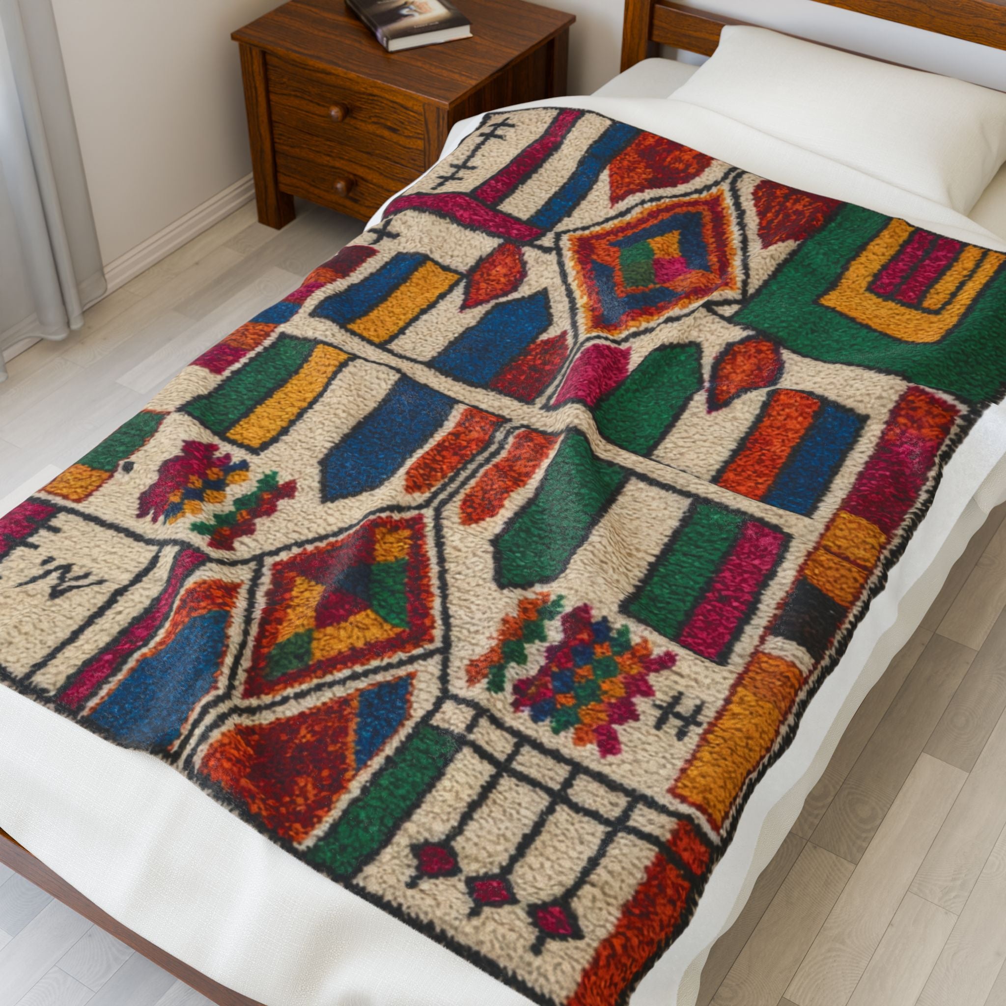 Colorful Geometric Moroccan Berber Pattern Blanket | Boho Kilim Design Throw