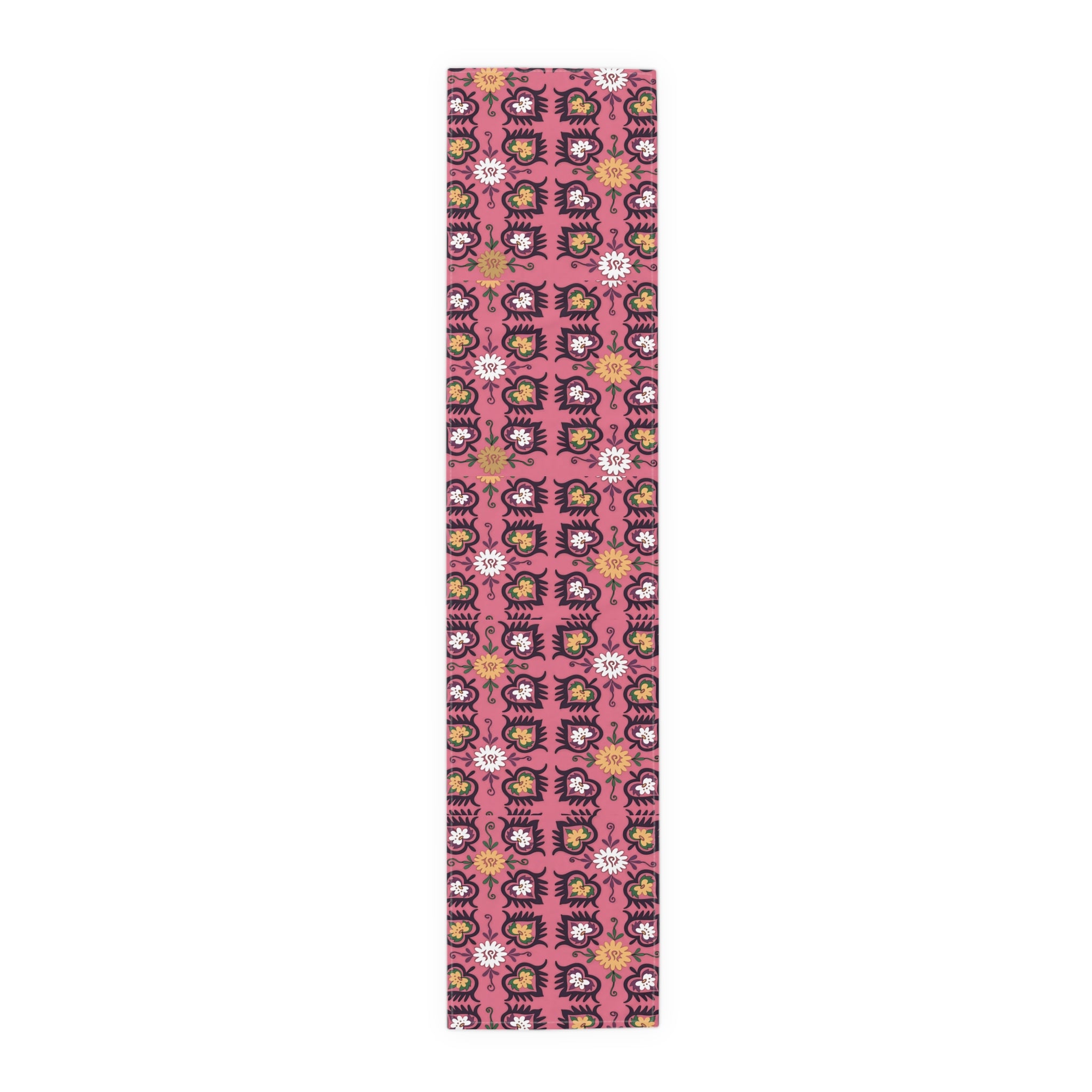 Pink Floral Pattern Table Runner | Boho Hearts Motif