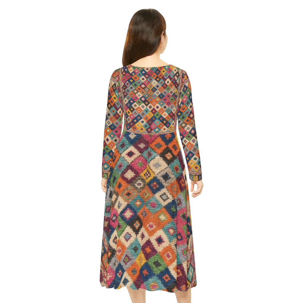 Colorful Kilim Diamond Pattern Dress | Long Sleeve Dress