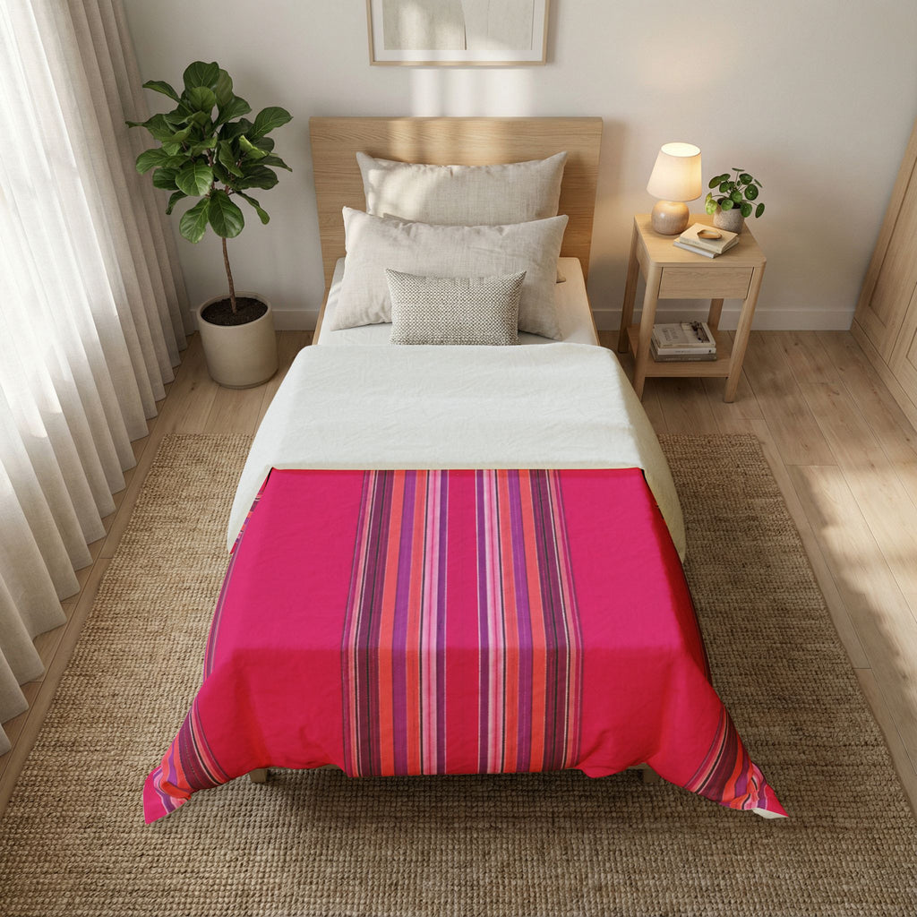 Pink Striped Cotton Duvet Cover | Bright Vertical Stripe Bedding