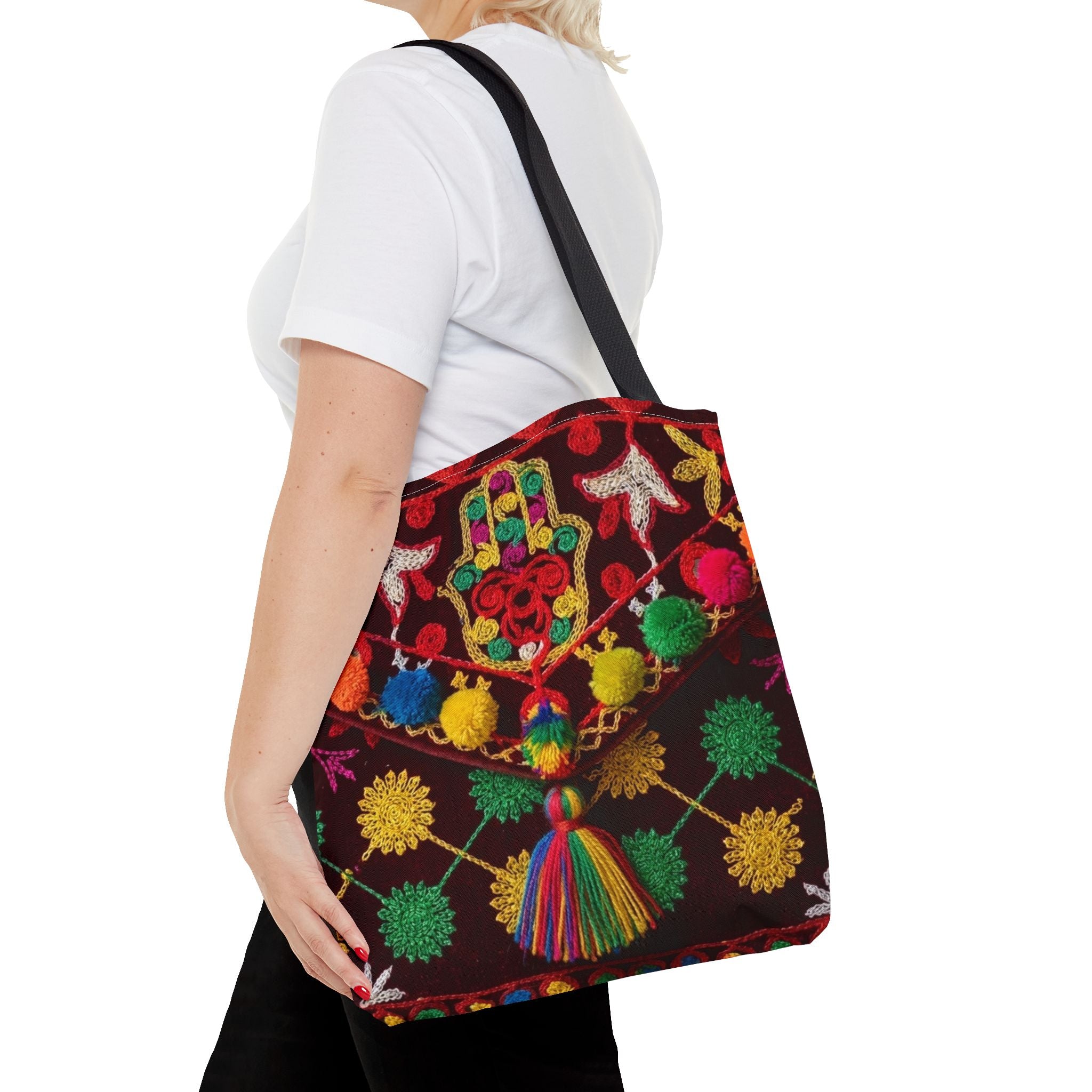 Marrakech Colors Tote Bag | Colorful Pom Pom Boho Print
