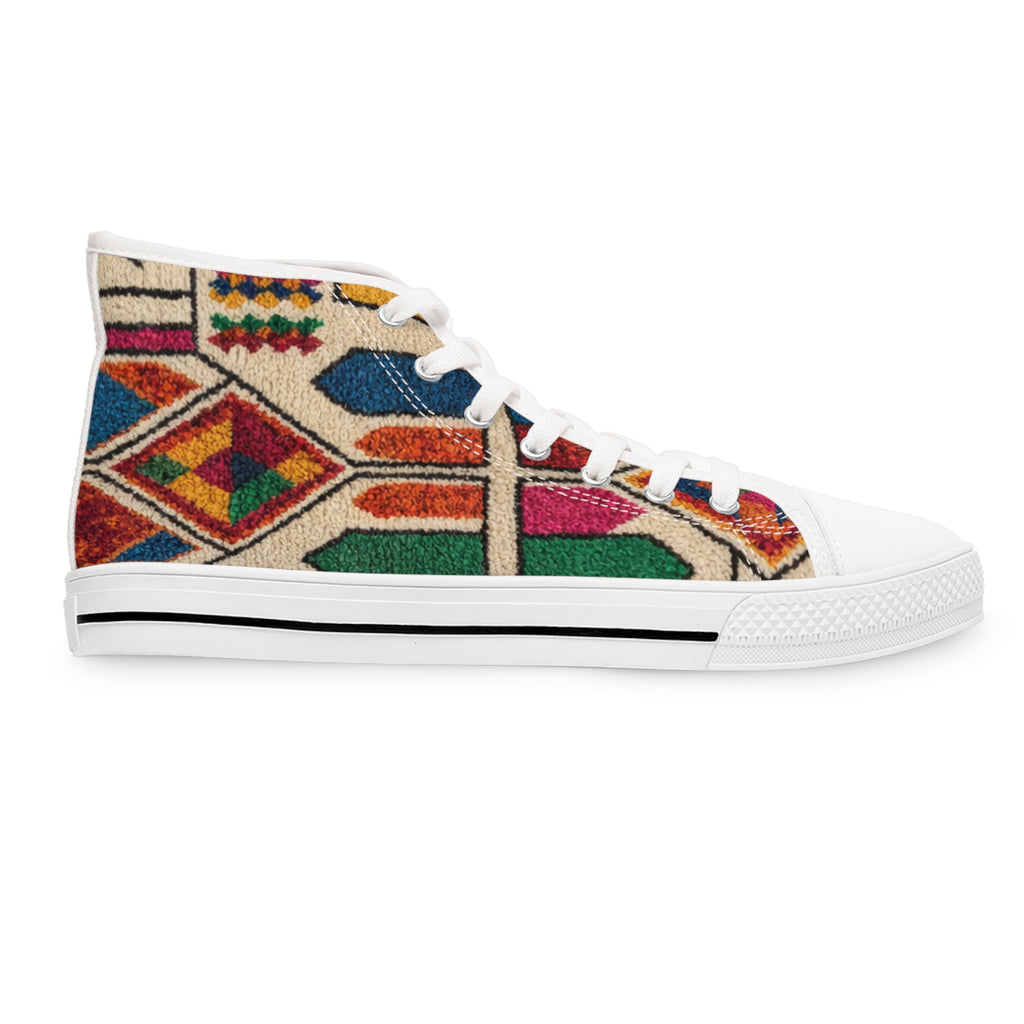 Colorful Geometric Pattern Women's High Top Sneakers | Moroccan Berber Print