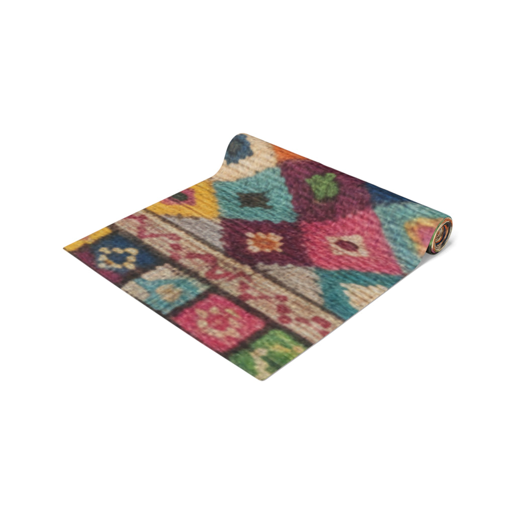 Colorful Kilim Diamond Pattern Table Runner | Cotton Poly