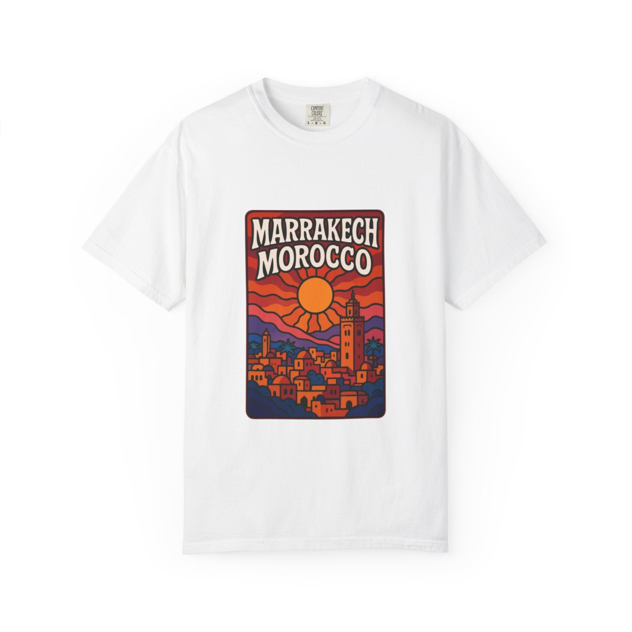 Marrakech Morocco Sunset Illustration T-Shirt | Moroccan Cityscape Tee