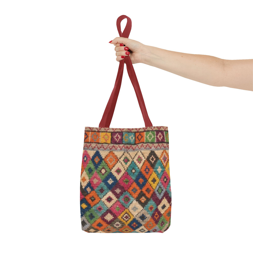Colorful Kilim Diamond Pattern Tote Bag | Boho Tribal Aztec Shopper