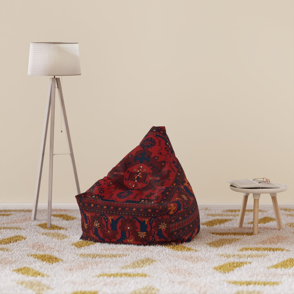 Red Persian Pattern Bean Bag, Boho Kilim Floor Pouf Cover