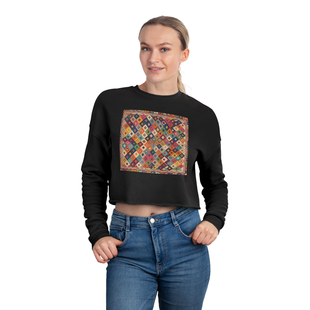 Colorful Patchwork Quilt Cropped Sweatshirt | Boho Geometric Pattern