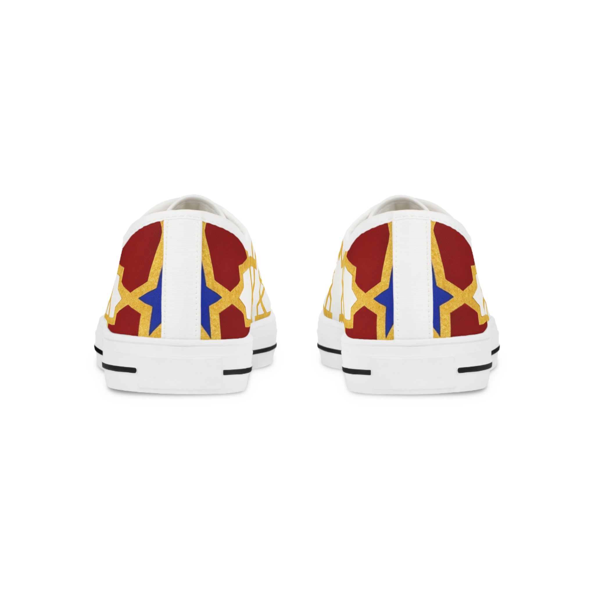 Geometric Starburst Pattern Men's Low Top Sneakers | Gold Red Blue