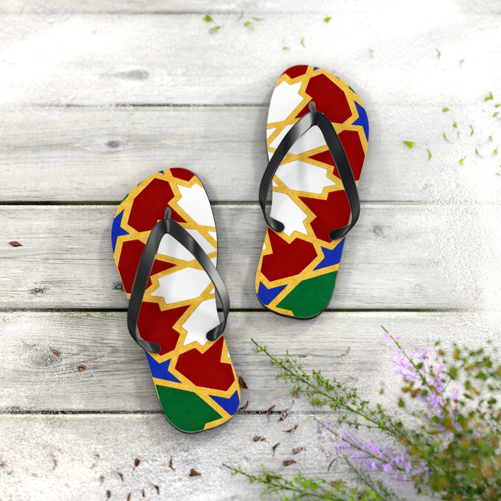 Moroccan Tile Pattern Flip Flops | Colorful Geometric Sandals