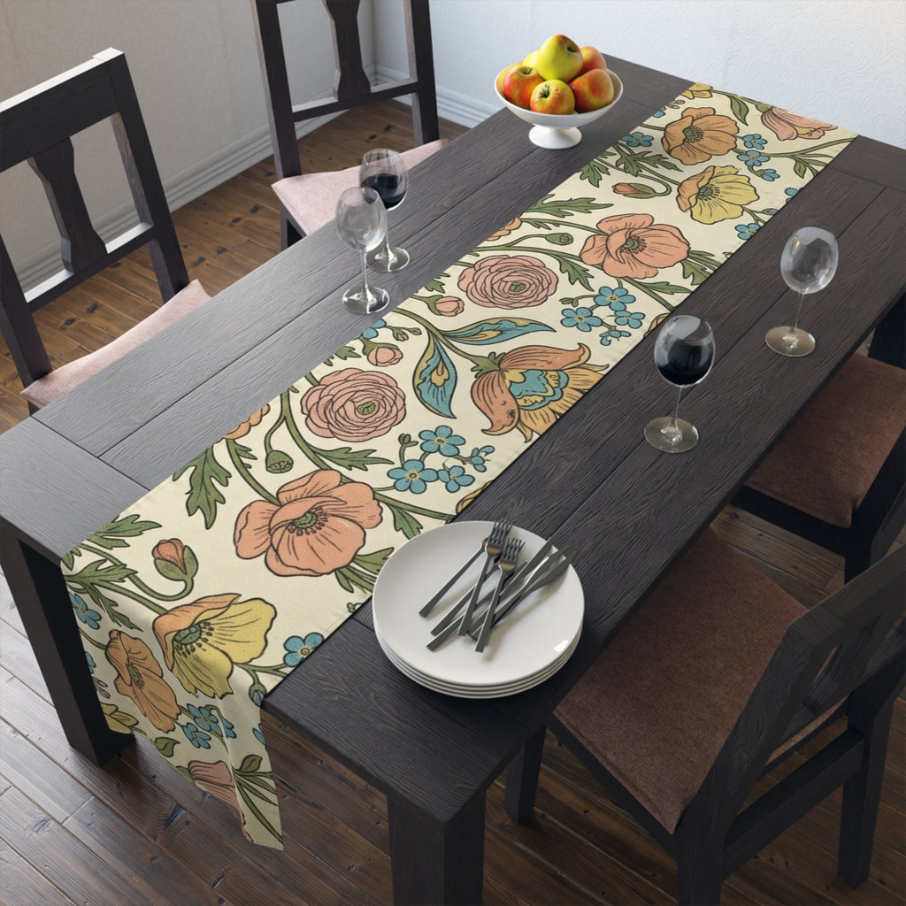 Vintage Floral Spring Table Runner | Poppy & Rose Botanical Design