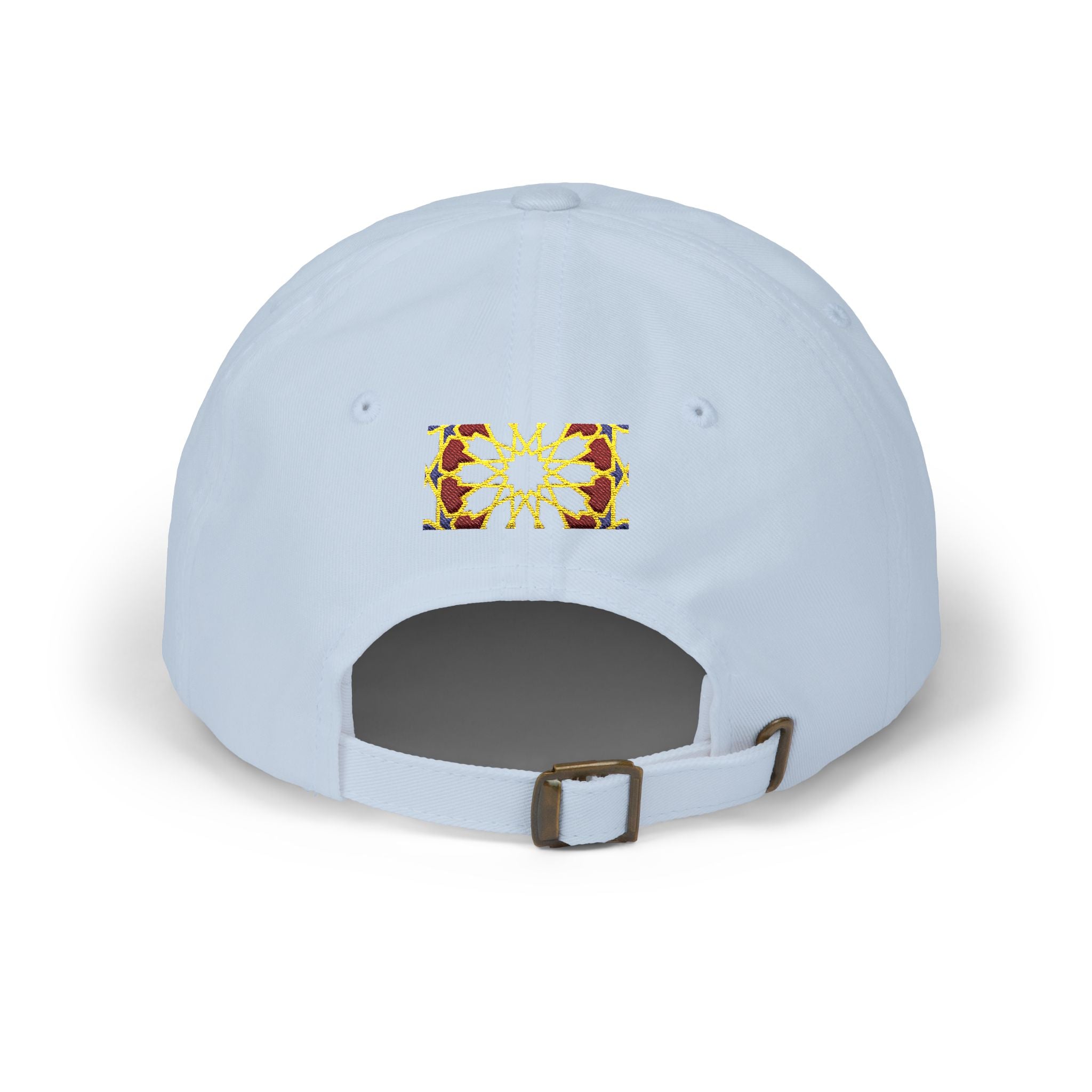 Floral Moroccan Mosaic Embroidered Dad Cap | White Cotton Baseball Hat