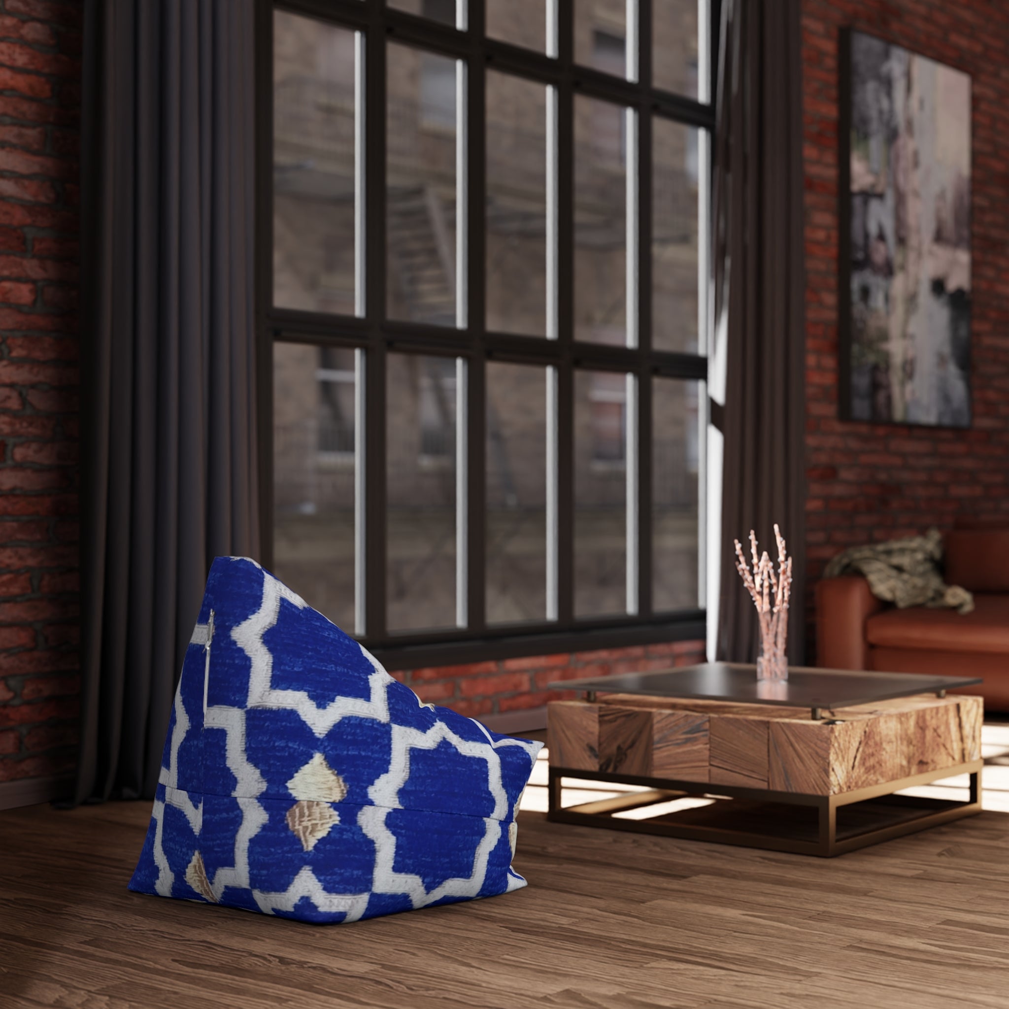 Blue Moroccan Tile Bean Bag Cover | Geometric Pattern