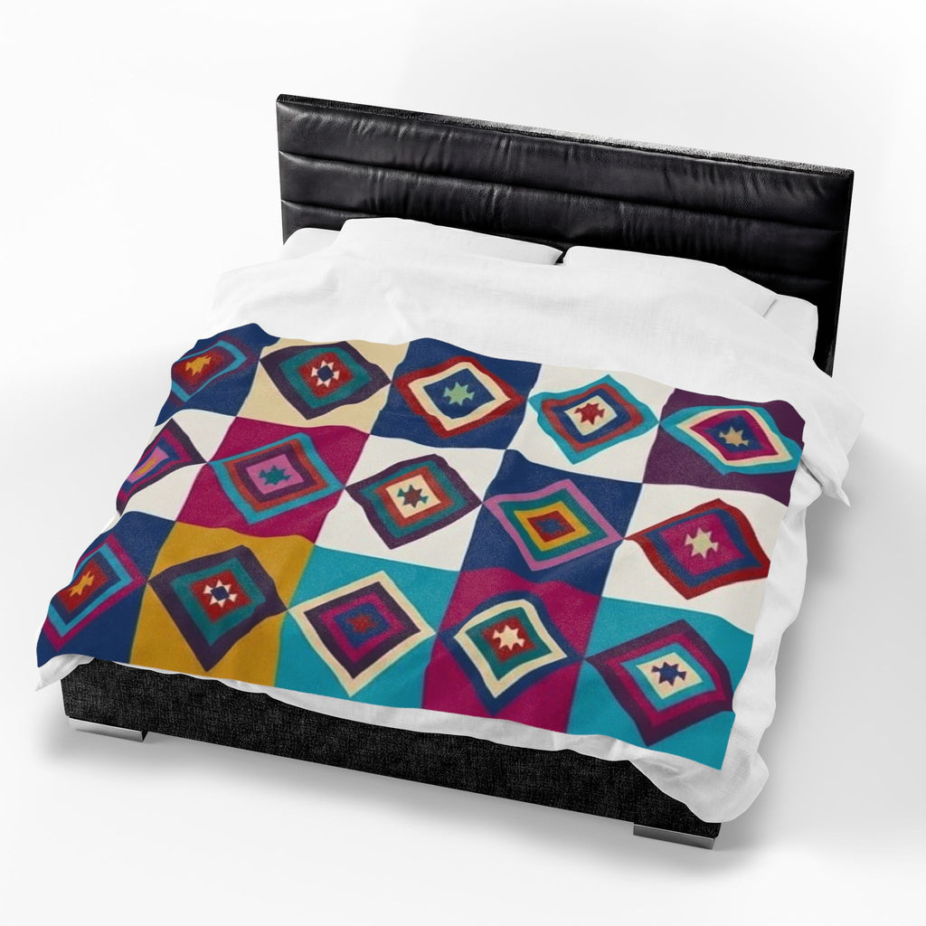 Southwestern Diamond Pattern Velveteen Plush Blanket | Colorful Geometric Throw