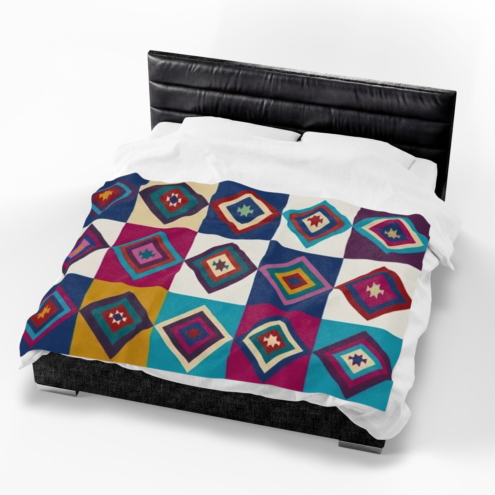 Southwestern Diamond Pattern Velveteen Plush Blanket | Colorful Geometric Throw