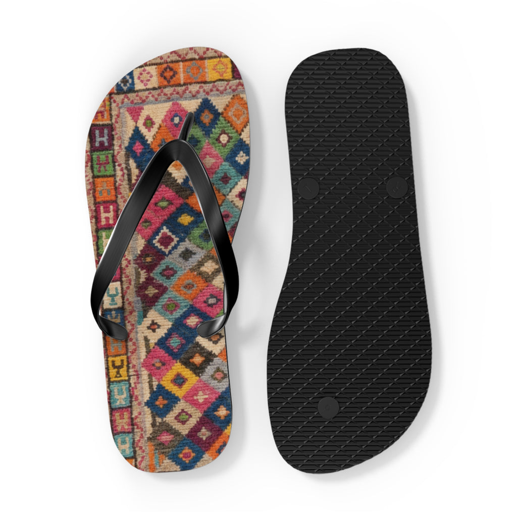 Boho Kilim Pattern Flip Flops | Colorful Tribal Slip-Ons
