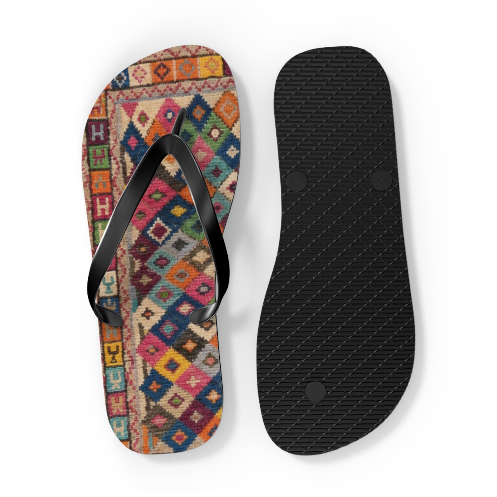 Boho Kilim Pattern Flip Flops | Colorful Tribal Slip-Ons