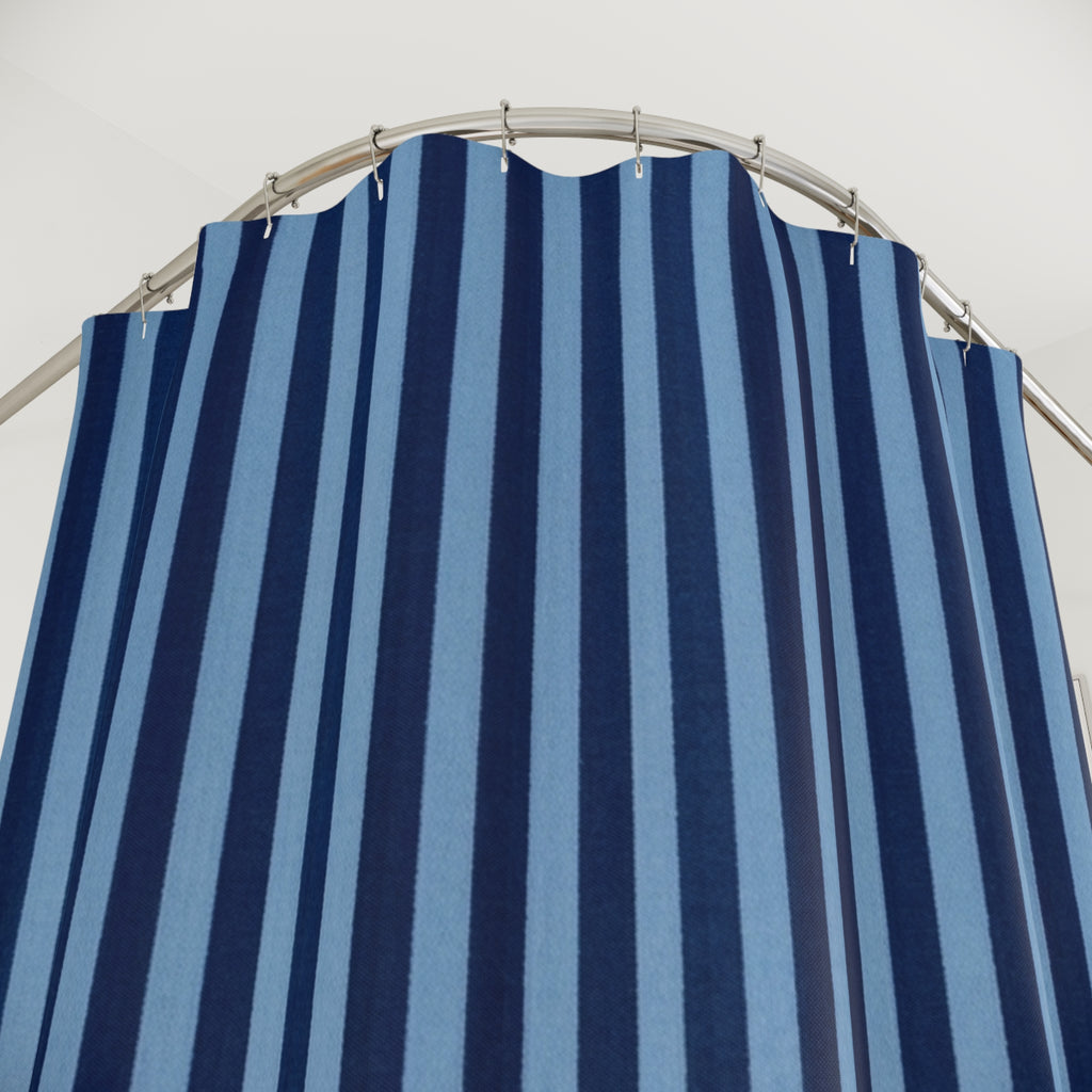 Navy and Light Blue Vertical Stripes Shower Curtain | Modern Bathroom Decor