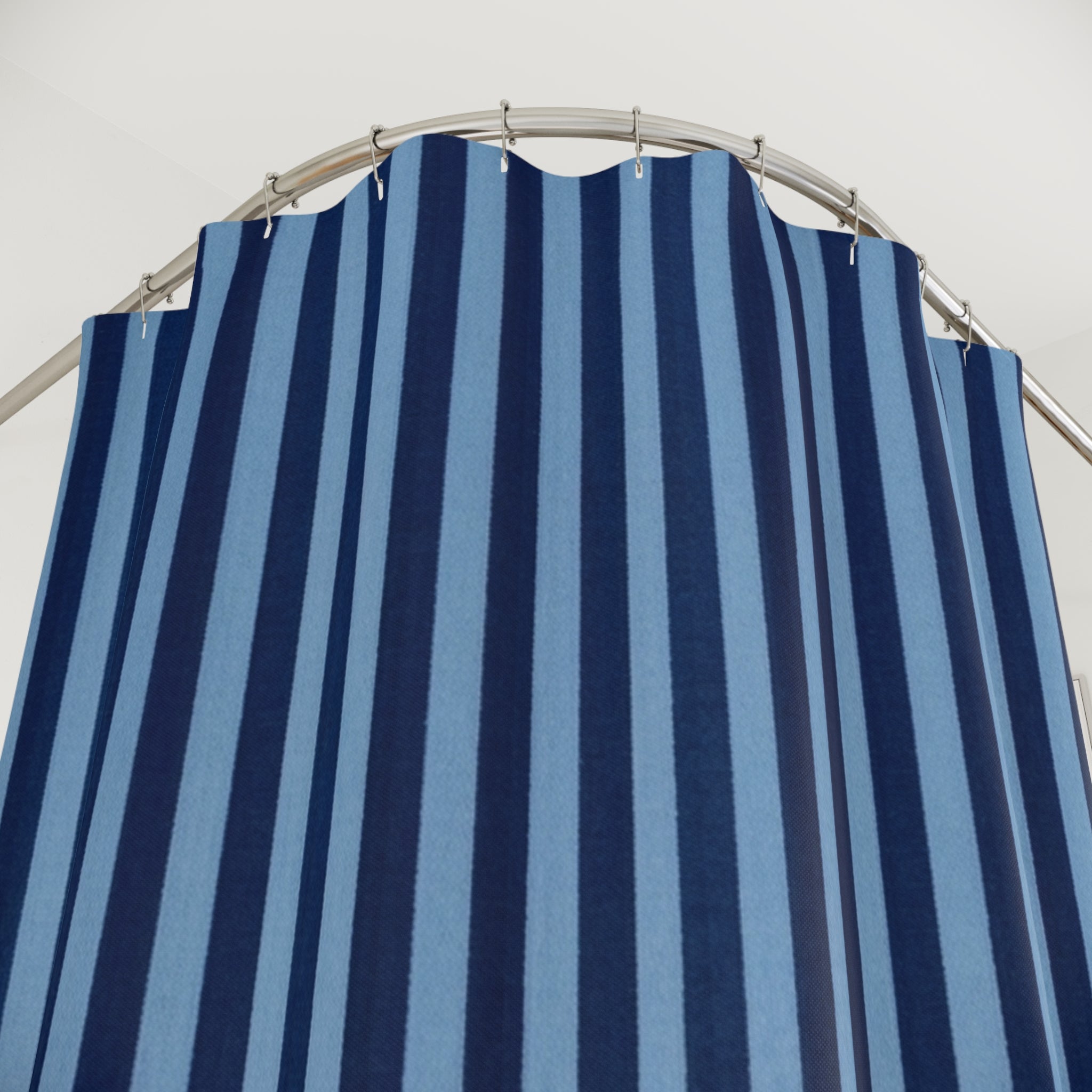 Navy and Light Blue Vertical Stripes Shower Curtain | Modern Bathroom Decor