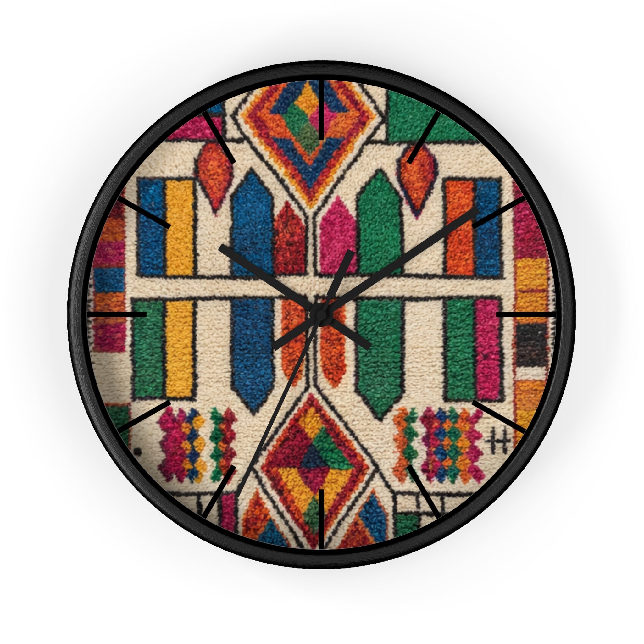 Colorful Moroccan Geometric Pattern Wall Clock | Boho Tile Design