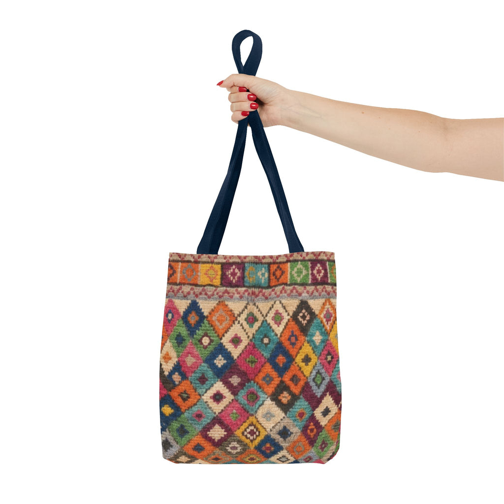 Colorful Kilim Diamond Pattern Tote Bag | Boho Tribal Aztec Shopper