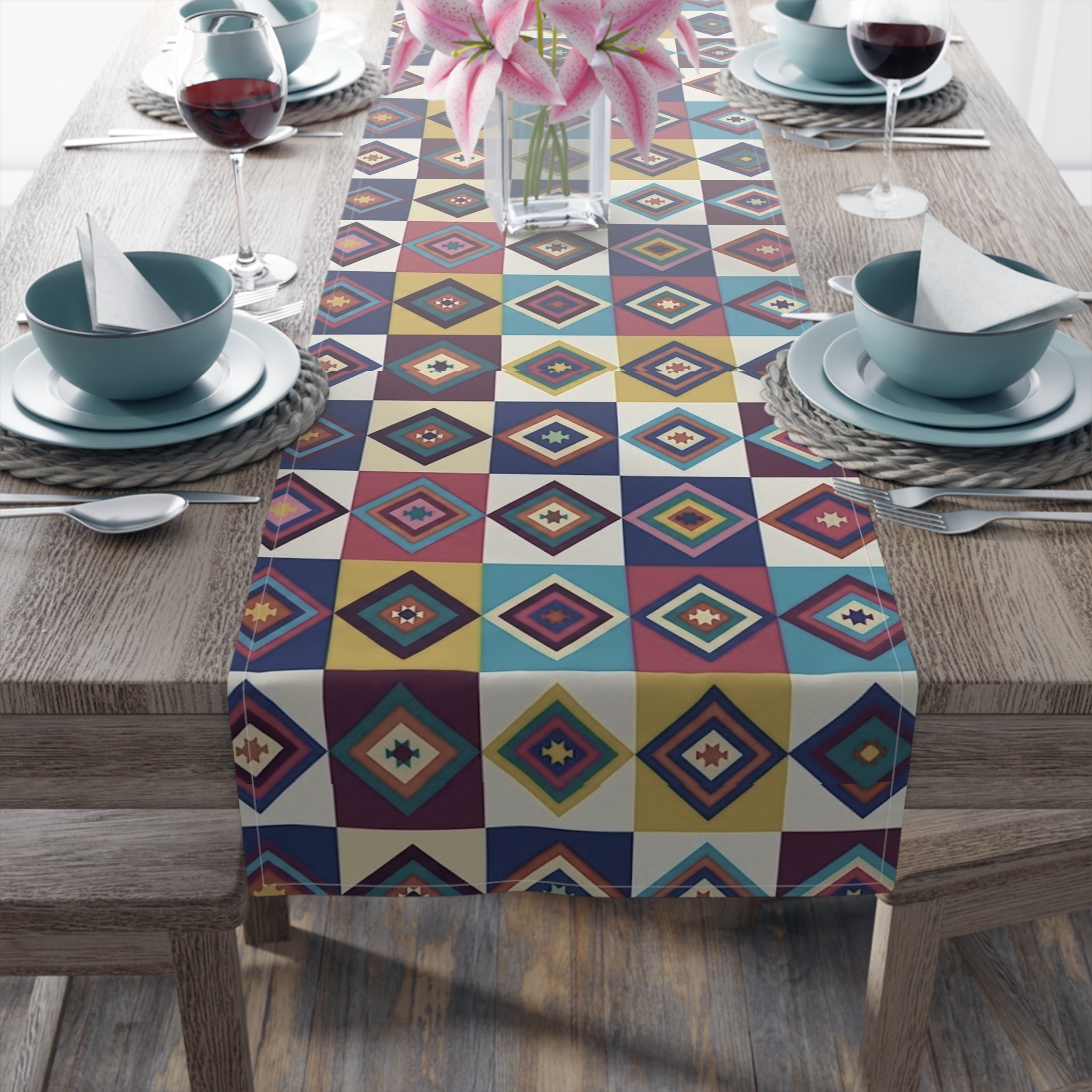 Southwestern Diamond Table Runner | Cotton Blue table runner
