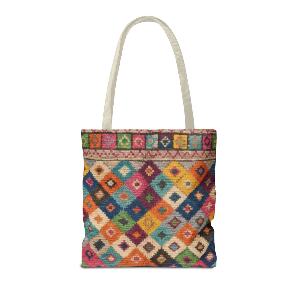 Colorful Kilim Diamond Pattern Tote Bag | Boho Tribal Aztec Shopper