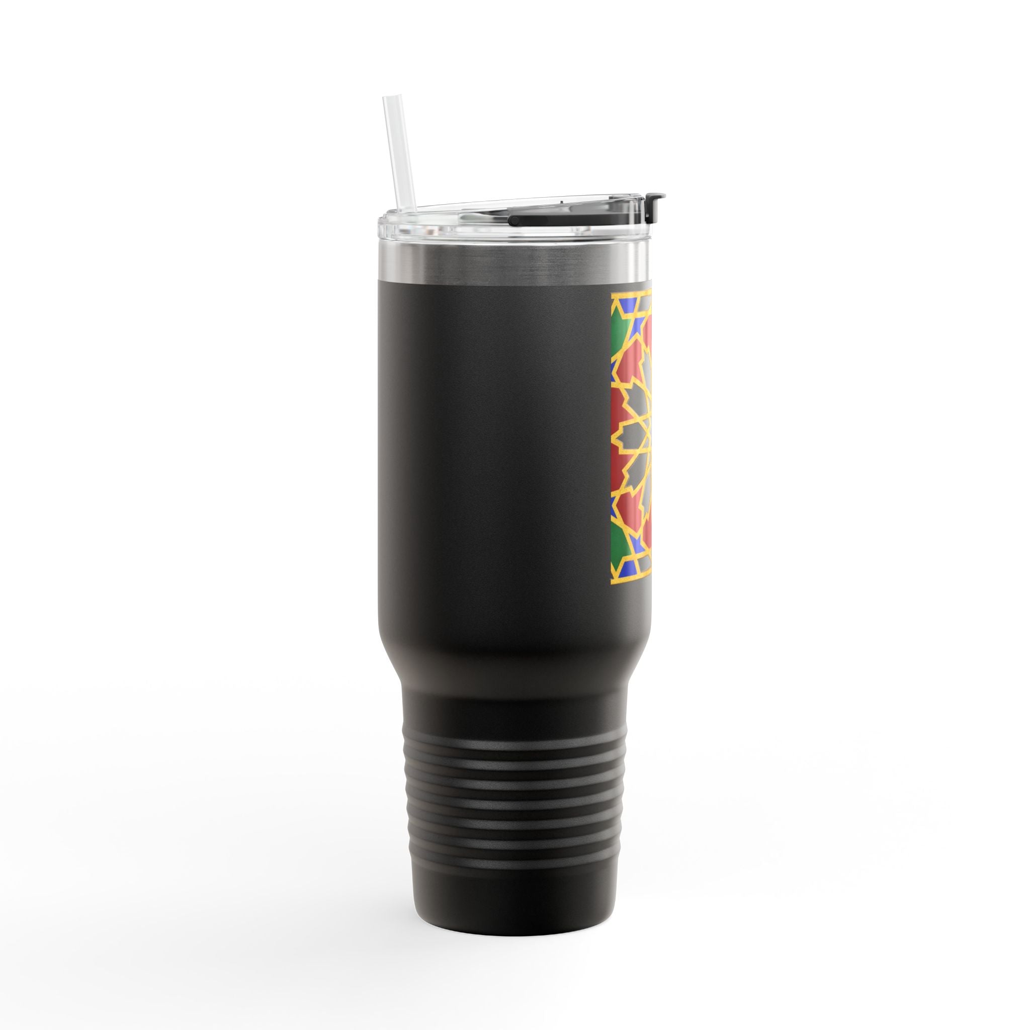 Moroccan Tile Floral Pattern Insulated Travel Mug 40oz | Boho Geometric Drink Tumbler