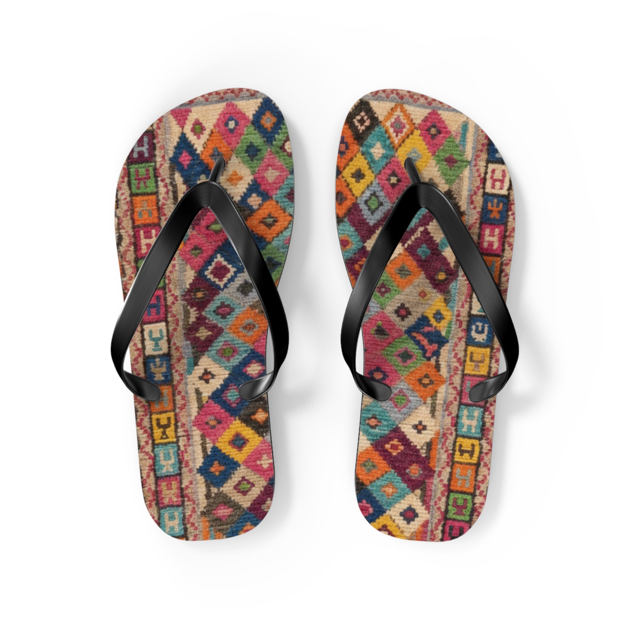 Boho Kilim Pattern Flip Flops | Colorful Tribal Slip-Ons
