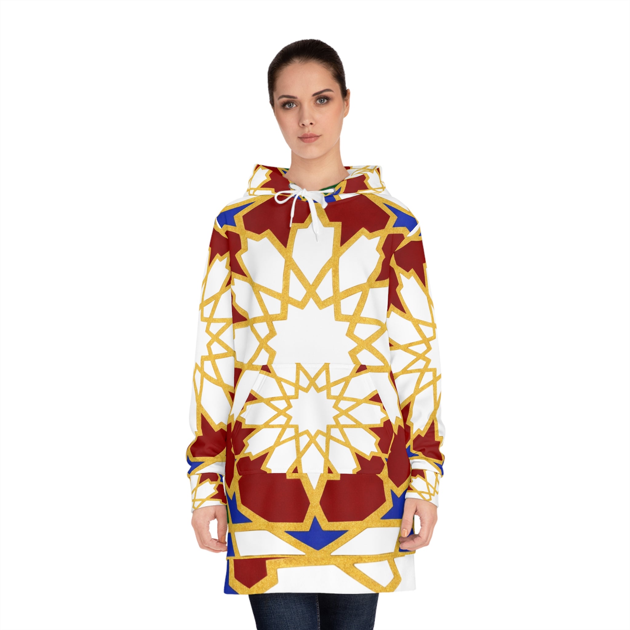Geometric Moroccan Star Pattern Hoodie Dress | All-Over Print