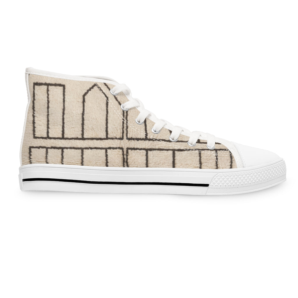 Neutral Geometric Grid Pattern High Top Sneakers | Beige Canvas Shoes