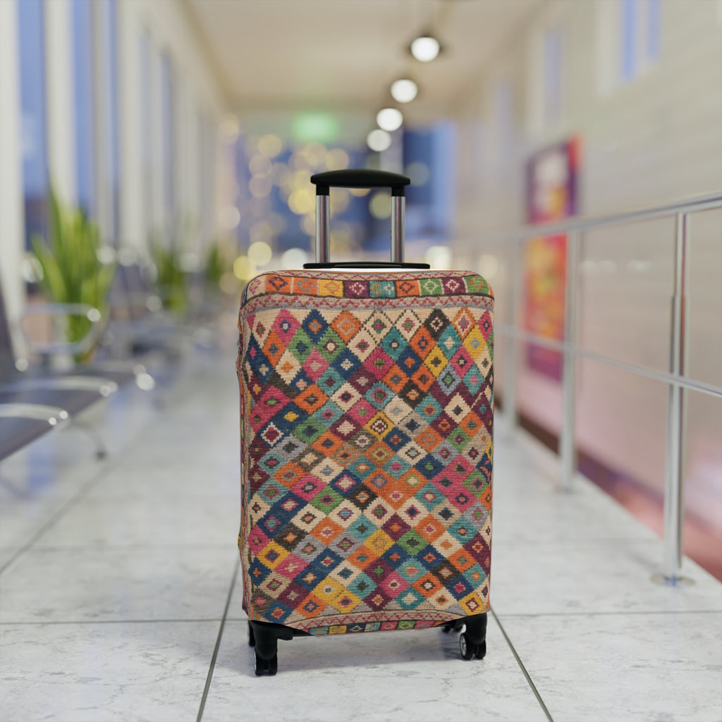 Colorful Kilim Diamond Pattern Luggage Cover | Boho Travel Accessory
