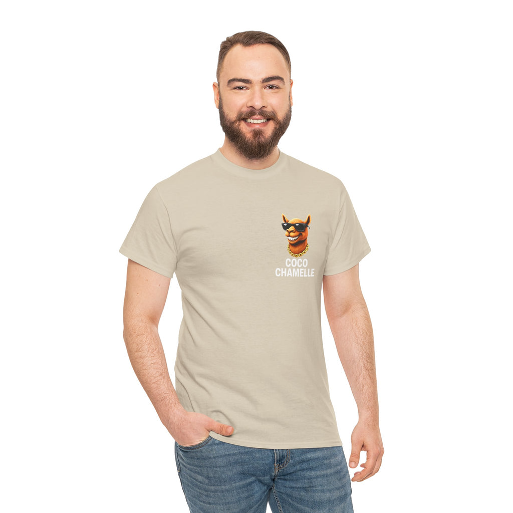 Coco Chamelle Tee Shirt - Cool Camel with Sunglasses & Gold Chain