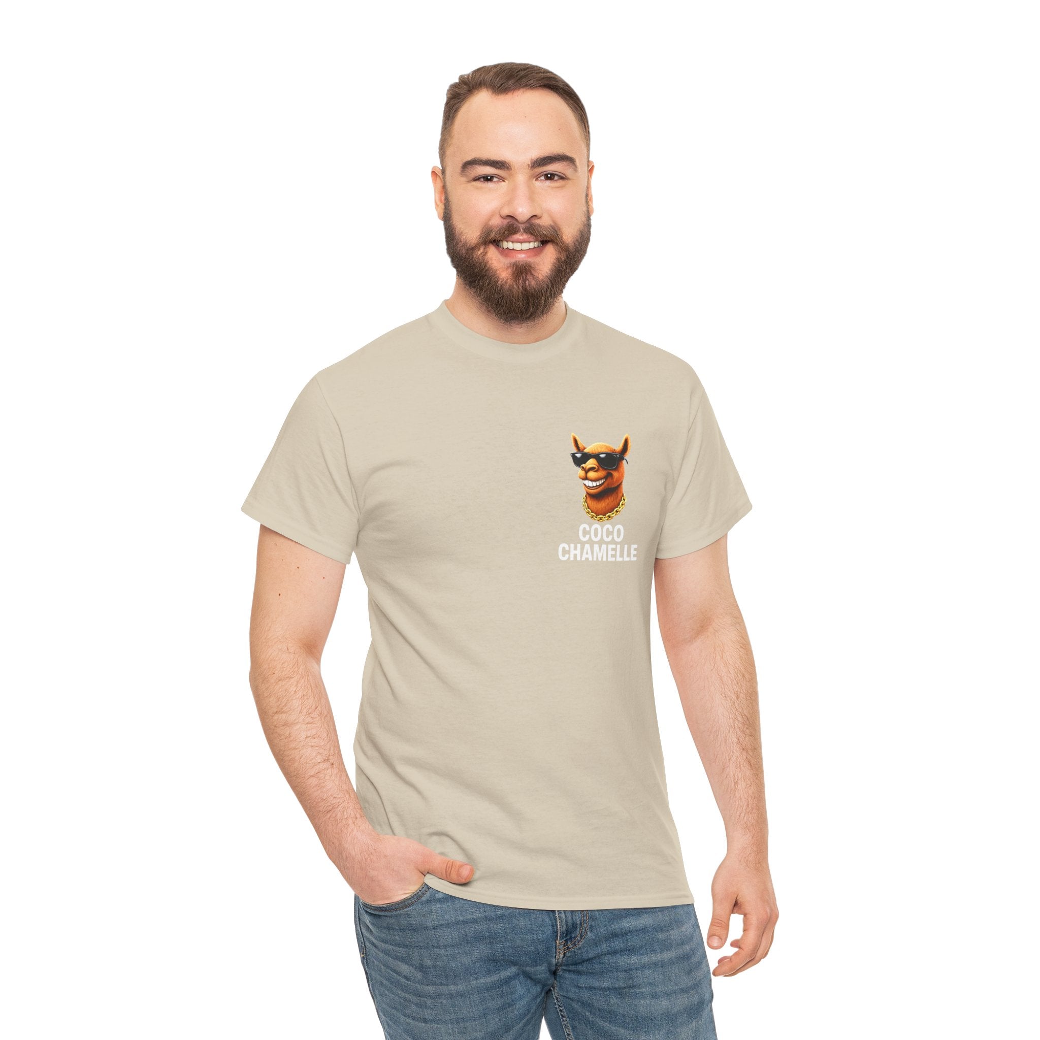 Coco Chamelle Tee Shirt - Cool Camel with Sunglasses & Gold Chain
