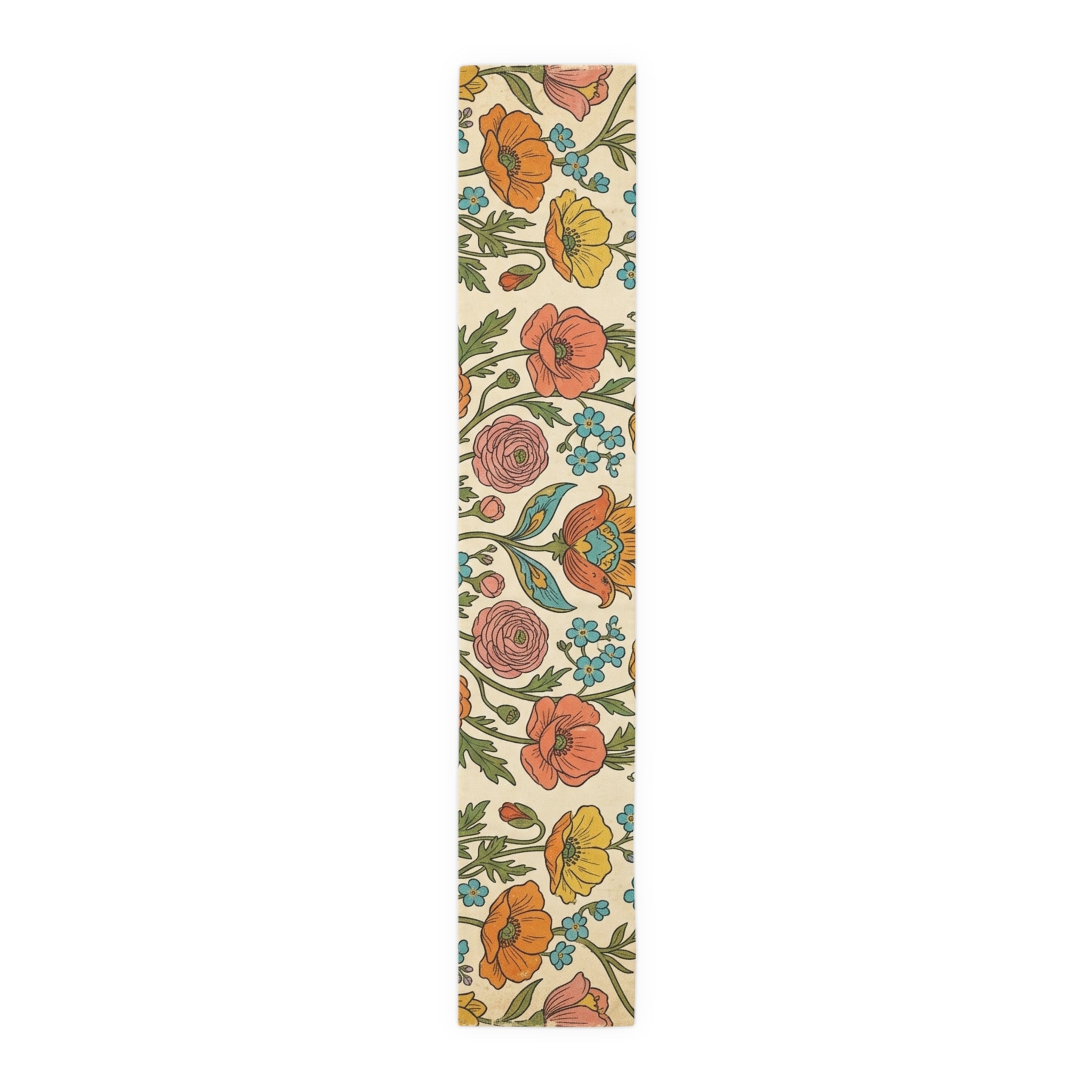 Vintage Floral Spring Table Runner | Poppy & Rose Botanical Design