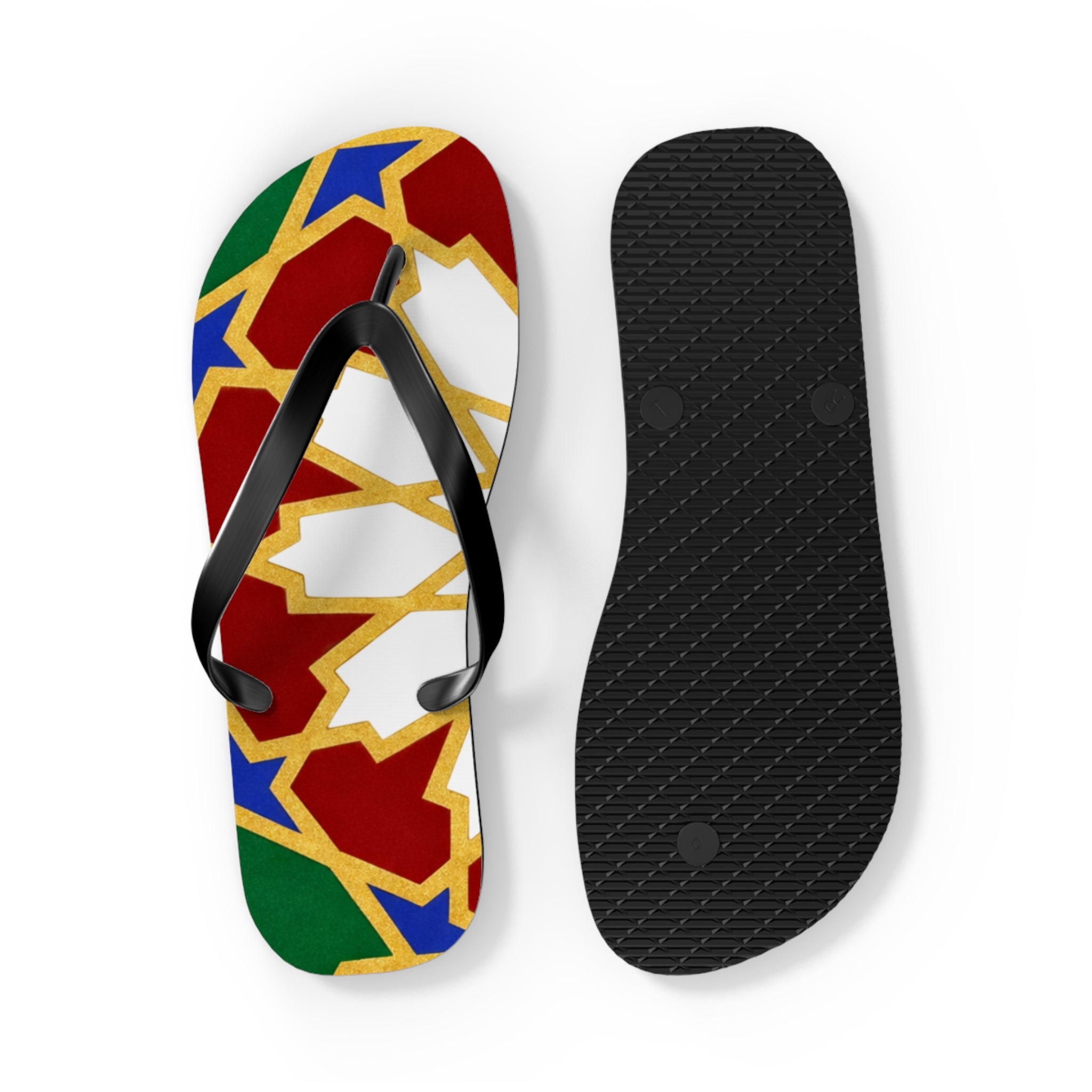 Moroccan Tile Pattern Flip Flops | Colorful Geometric Sandals