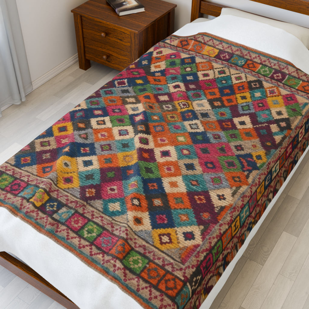 Colorful Kilim Diamond Pattern Blanket | Bohemian Geometric Throw