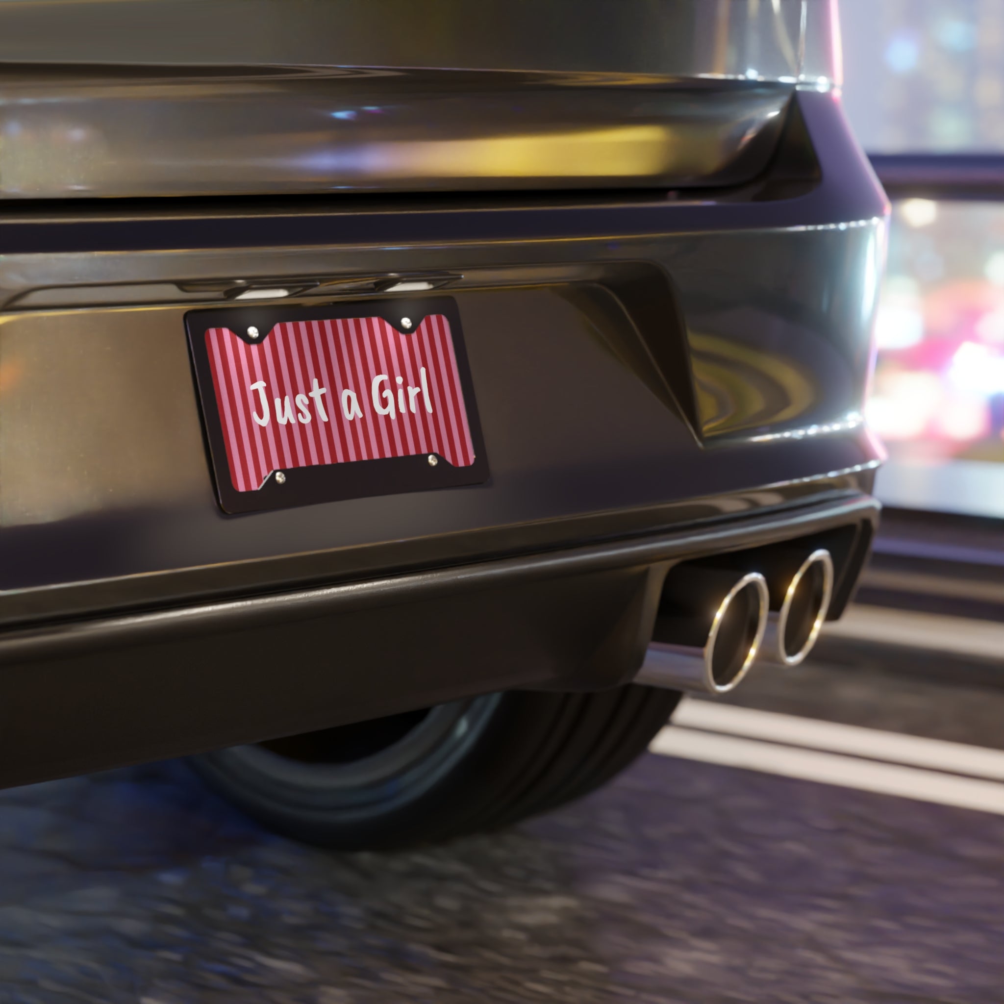 Just a Girl Vanity Plate | Pink Stripe License Plate