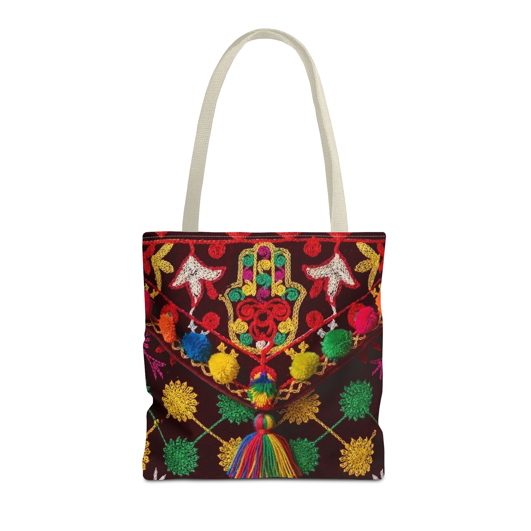 Marrakech Colors Tote Bag | Colorful Pom Pom Boho Print