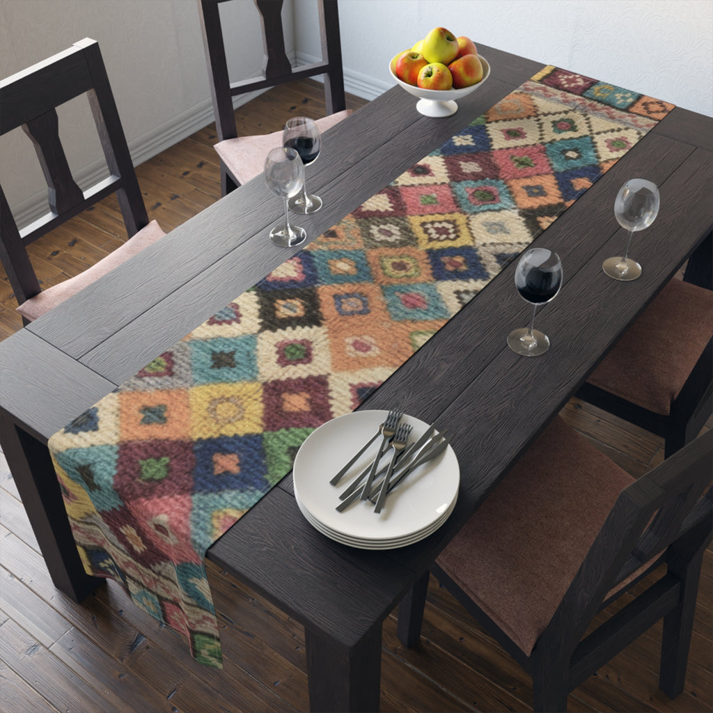 Colorful Kilim Diamond Pattern Table Runner | Cotton Poly